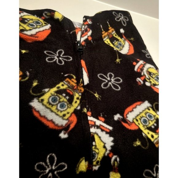 Christmas SpongeBob Squarepants PJs Comfy One Piece Black Loungewear w Hood NEW - Picture 11 of 14